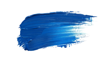 Blue paint brush stroke smear color texture swatch isolated on transparent background, cut out, PNG.
