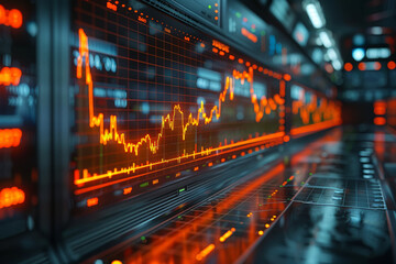 A line graph showing fluctuations in stock prices, illustrating the volatility of financial markets. Concept of investment risk and market dynamics. Generative Ai.