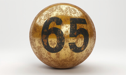 Golden ball with a number 65 on a white background.