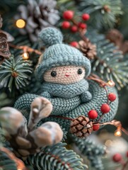 Green snake on the Christmas tree symbol of the new year 2025