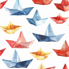 Beautiful watercolor paper boats seamless pattern vector illustration for stock background