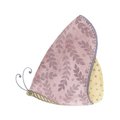 Butterfly watercolor floral wings isolated illustration. Purple and yellow pastel colors cute moth with flowers hand drawn Boho art. Neutral aesthetic soft image for baby nursery design.