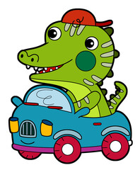 cartoon scene with happy funny dinosaur  dino lizard dragon kid  child having fun playing kindergarten isolated background illustration