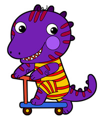 cartoon scene with happy funny dinosaur  dino lizard dragon kid  child having fun playing kindergarten isolated background illustration
