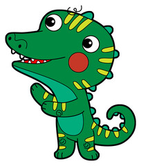 cartoon scene with happy funny dinosaur  dino lizard dragon kid  child having fun playing kindergarten isolated background illustration
