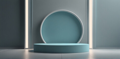 Podium background 3D product platform display blue stage pedestal. Light background 3D podium stand scene studio.