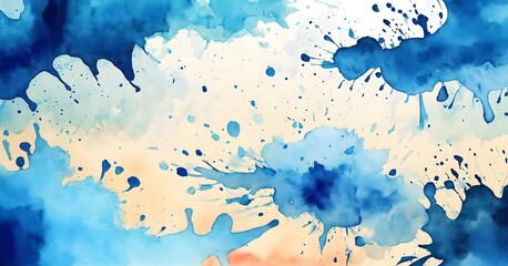Artistic blue watercolor splash effect template