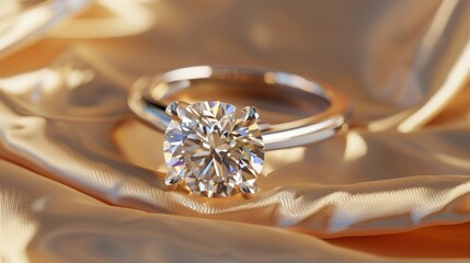 Jewelry diamond ring, wedding, engagement,  on satin background, closeup view, 16:9