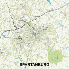 Spartanburg, South Carolina, USA map poster art