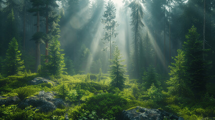 Forêt tranquille et apaisante sous la lumière du soleil