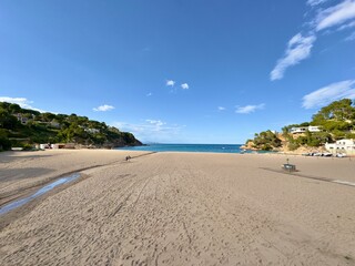 bay and beach of Sa Riera at a beautiful sunny day in May 2024, holiday, vacation, Camí de Ronda,...