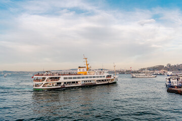 Traffic in the waters of the Bosphorus. Regular traffic of various watercraft from the port in Istanbul.