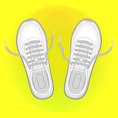 white sneakers on the yellow back