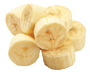 Banana slice, peeled fruit, isolated on white background, full depth of field