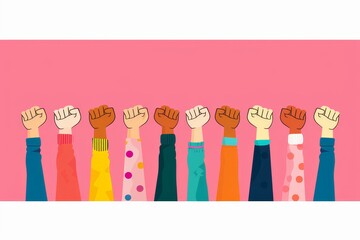 A vibrant illustration celebrating Black History Month, featuring diverse individuals raising fists in a powerful gesture of solidarity and empowerment