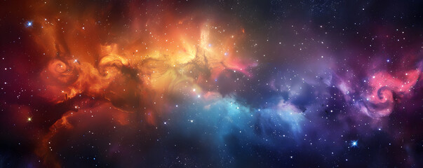 Breathtaking panoramic view of a colorful space nebula with starry details