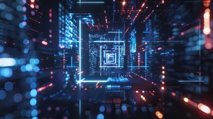 Digital data technology background with blue light, Digital cyber space, High speed internet digital data transfer, future technology