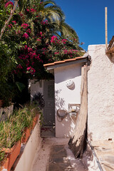 Small Alleys of Anafiotika - scenic tiny neighborhood of Athens, part of the old historical neighborhood called Plaka - Greece