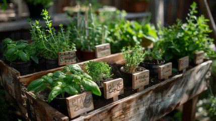 Abundant Green Plants in Wooden Box