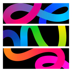 Abstract Backgrounds with Line Gradient. Vector 3d Squiggle Shapes. Twist and Curve Neon Waves