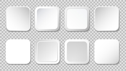 White push button vector set. Paper square frame. Blank labels, banners, icons or stickers for your design