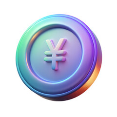 Obraz premium Holographic coin of one Chinese yuan. 3D icon with transparent PNG background. Golden money, token