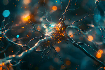 3d render of a neural network with glowing synapses symbolizing brain activity