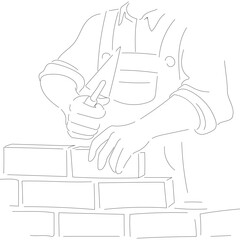 Line Art Construction Worker Building A Brick Wall