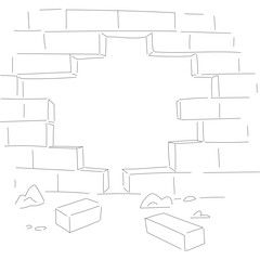 Line Art Ruined Brick Wall