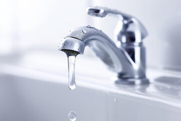Water tap. Water flow from sink to ceramic washbasin.	