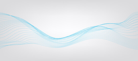 Vector abstract background with dynamic blue waves, lines and particles.	
