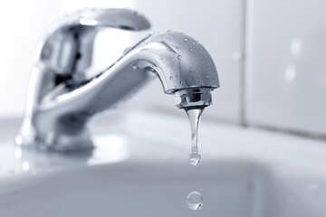 Water tap. Water flow from sink to ceramic washbasin.	