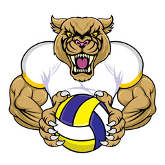 volleyball mascot jaguar vector illustration design