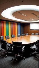 Meeting Table In Empty Corporate Office Conference Room Company Board Executive Professional Work Setting Windowless