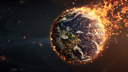 Global warming concept: earth engulfed in flames