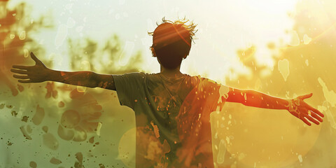 Rising Above Addiction: A resolute figure stretches forward, embracing the path to sobriety with open arms.