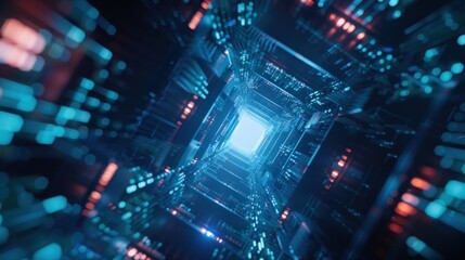 Digital data technology background with blue light, Digital cyber space, High speed internet digital data transfer, future technology