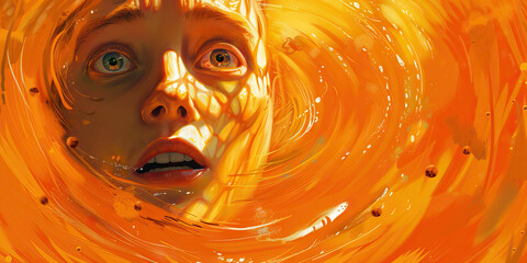 A forlorn figure clutching an orange, their tortured expression a testament to their perpetual struggle with addiction