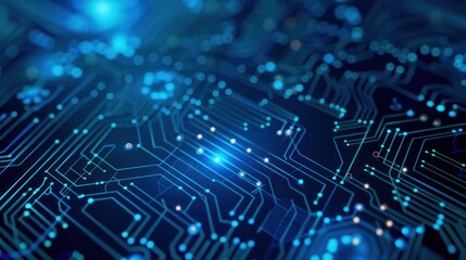Obraz premium Circuit Board. Blue circuit wallpaper. Technology concept. High Tech Background