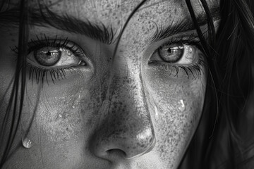 Naklejka premium A trembling voice and tear-filled eyes, overcome with emotion as the heart spills forth its deepest sorrows. Concept of heartrending sorrow. Generative Ai.