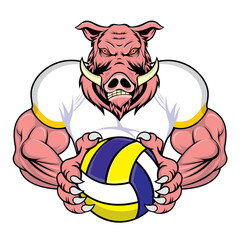 volleyball mascot wild boar vector illustration design