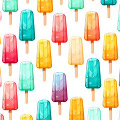 Pattern of colorful popsicle ice cream on white background. Illustration.