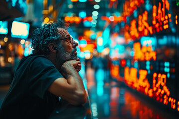 Obraz premium A seasoned investor weathering market fluctuations with steady nerves and a long-term strategy, maintaining financial stability. Concept of investment resilience. Generative Ai.