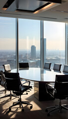 Corporate Office Conference Meeting Room Company Board Executive Professional Work Setting Morning City Skyline Window View