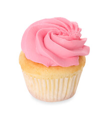 Delicious cupcake with bright cream isolated on white