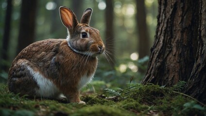 Fototapeta premium Close-up image of a rabbit in the forest