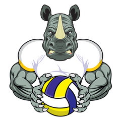 volleyball mascot rhino vector illustration design