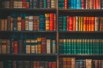 Fototapeta premium Vintage Bookcase with Leatherbound Books in Library
