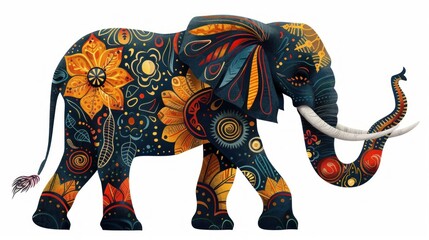 Obraz premium The stylized figure of an elephant in the festive patterns