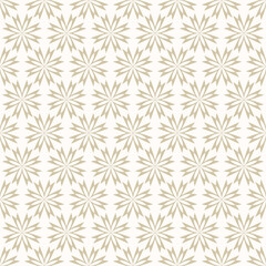 Simple abstract geometric floral seamless pattern. Minimal gold and white texture with flower silhouettes. Elegant golden luxury vector background. Repeating geo design for decor, print, wallpaper